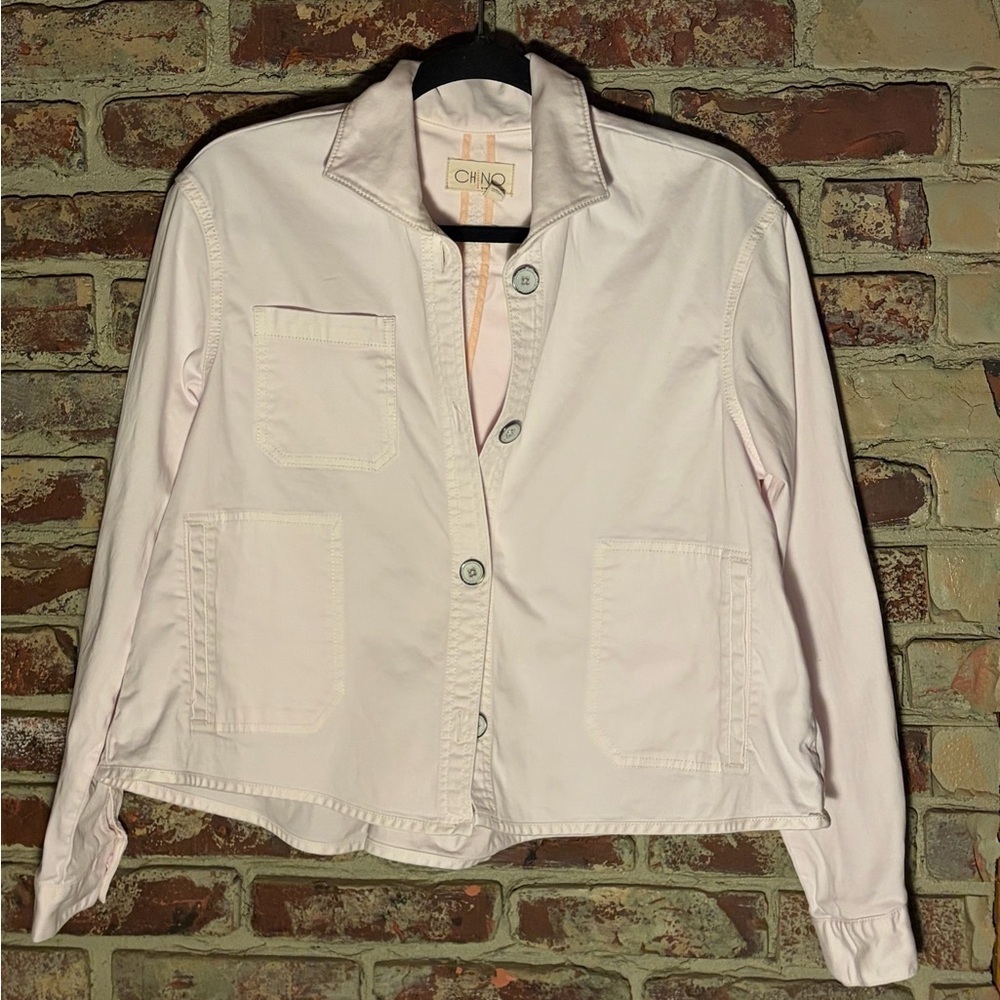 Anthro CHINO Light Pink Swing Jacket Cropped Chore Jacket Cotton Stretch S - Picture 2 of 4